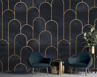 Geometric Wallpaper Peel and Stick | Dark Geometric Removable Wall Mural