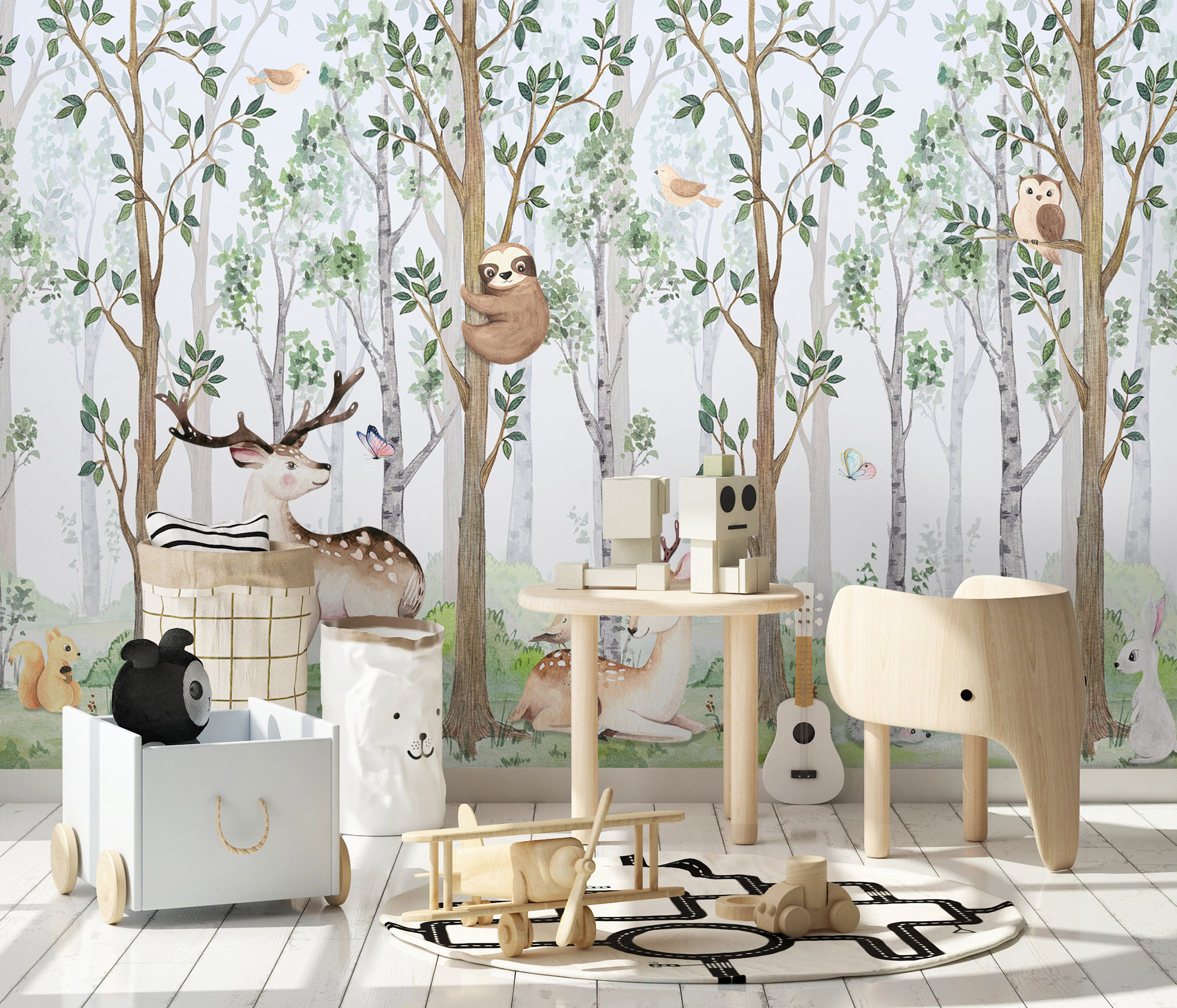 Kids Wallpaper Peel and Stick Watercolor Cute Animals in the - Etsy