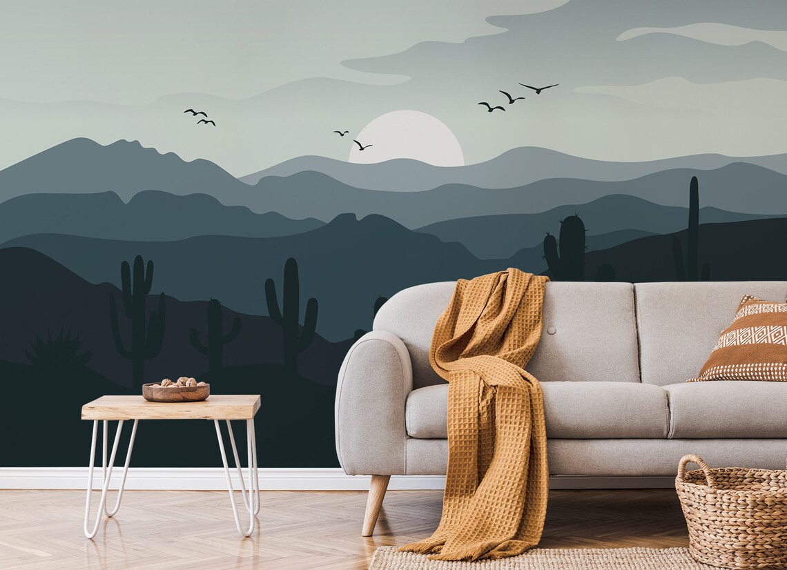 Desert Wallpaper Peel and Stick Arizona Sunset and Dunes Wall - Etsy