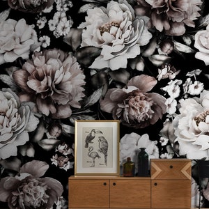 Dark Floral Wallpaper Peel and Stick Watercolor Peony Wall Murals - Etsy
