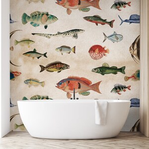 Fish Wallpaper Peel and Stick Vintage Fish Wall Mural image 4
