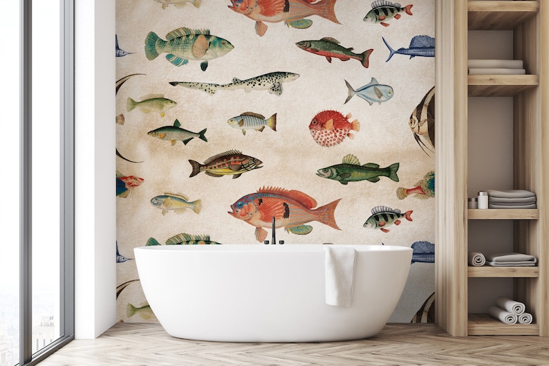 Fish Wallpaper Peel and Stick Vintage Fish Wall Mural image 4