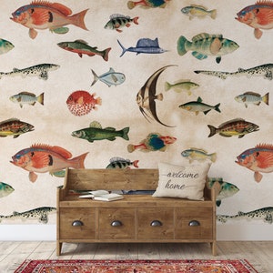 Fish Wallpaper Peel and Stick Vintage Fish Wall Mural Style 2
