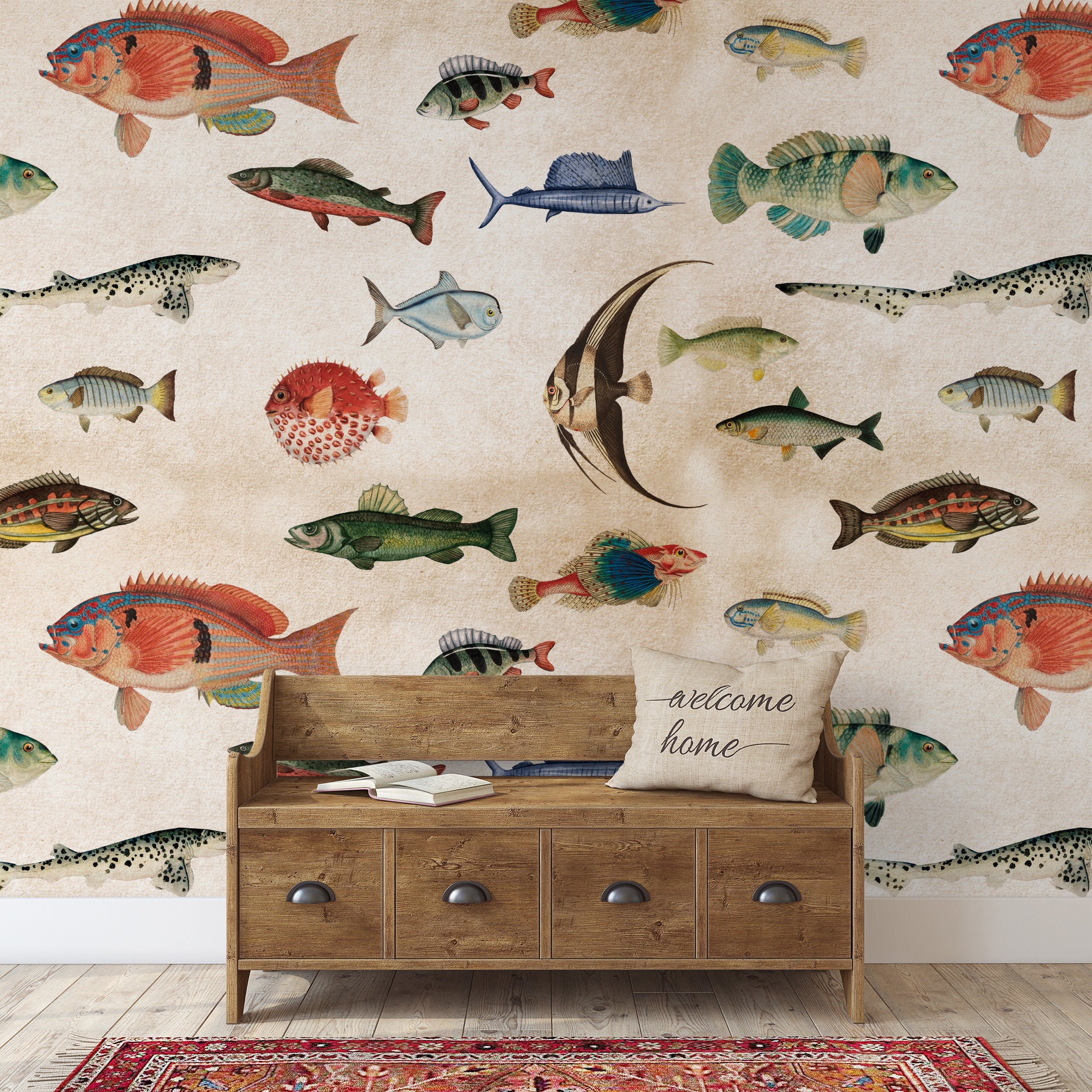Fish Wallpaper Peel and Stick Vintage Fish Wall Mural | Etsy