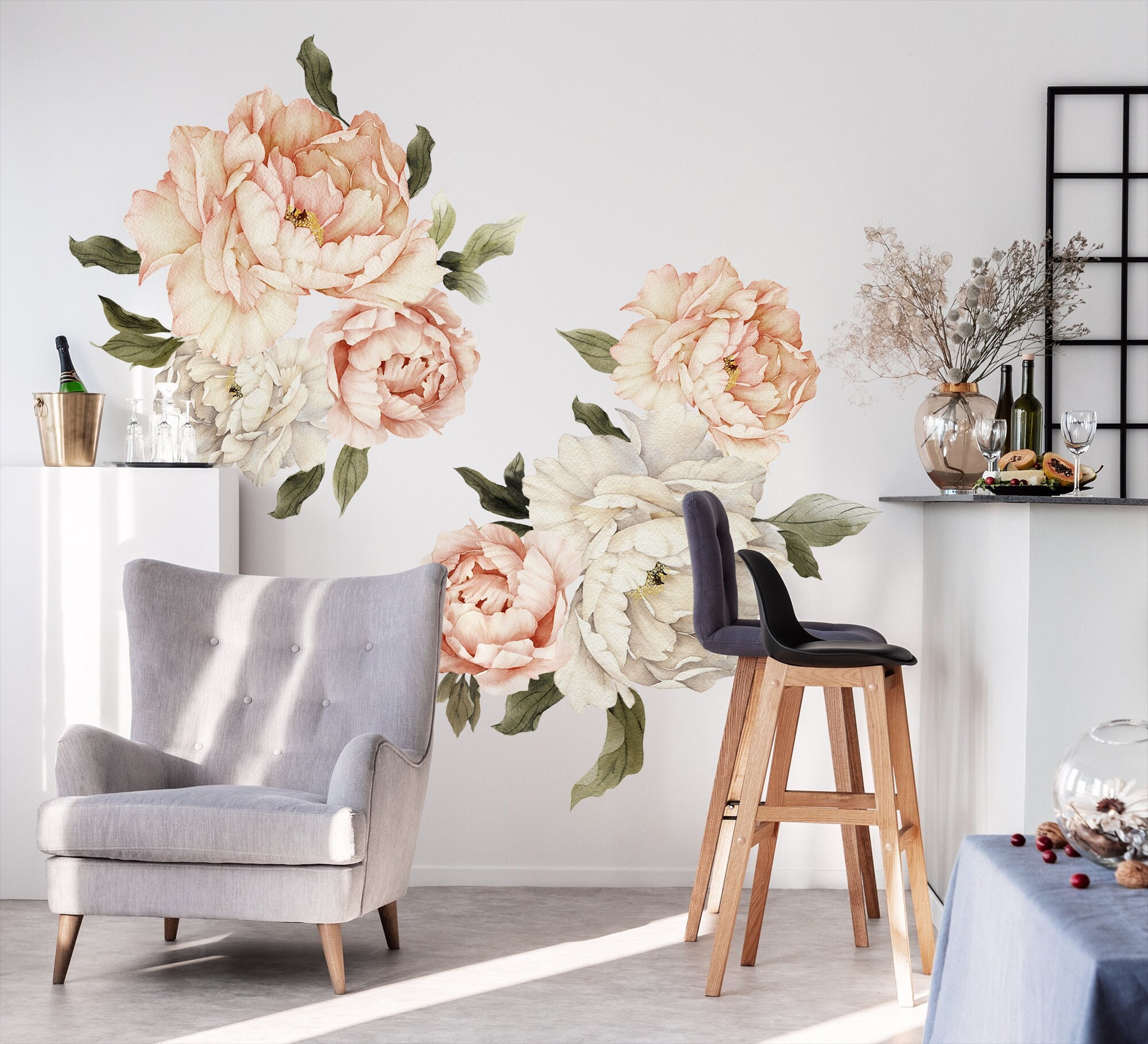Flower Wall Decals Peony Wall Decal Peachy Pink Watercolor Floral — free download