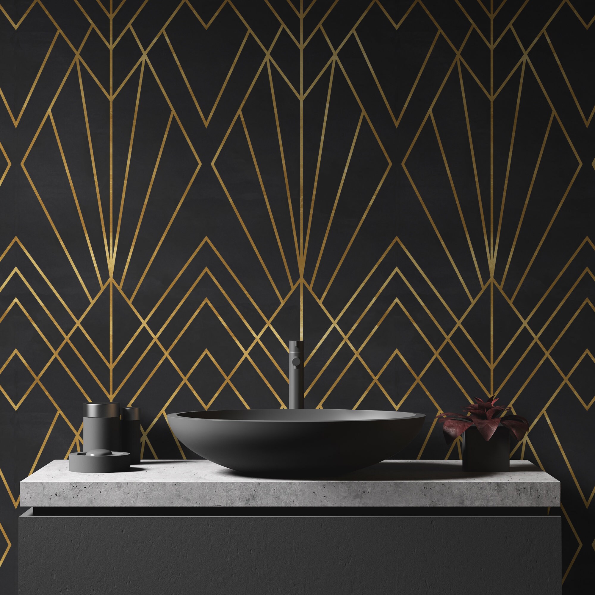 Geometric Wallpaper Peel and Stick | Gold Faux Wall Mural - Etsy