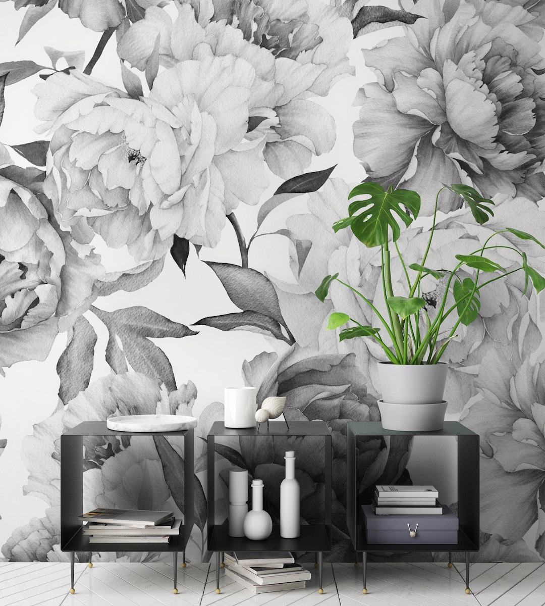 Peony Floral Wallpaper Peel and Stick | Watercolor Flower Wall Mural - Etsy