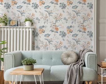 Soft Floral Wallpaper Spring Garden Flowers Wall Mural Luna Blossom Floral Peel and Stick Wallpaper