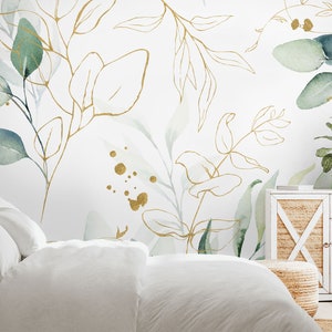 Watercolor Eucalyptus Leaf Wallpaper Peel and Stick Soft Green Leaves Wall Mural image 5