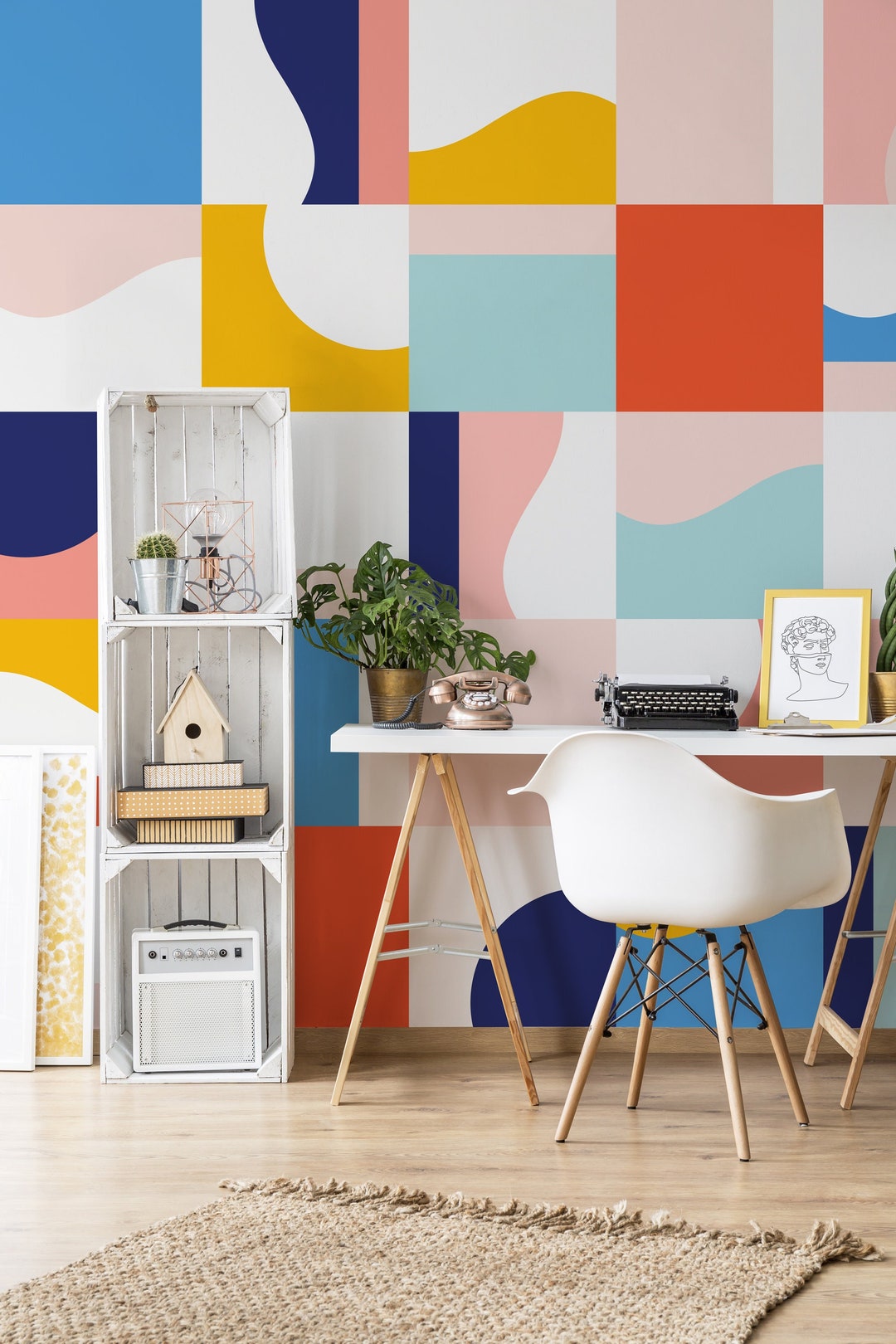 Bauhaus Art Wallpaper Peel and Stick Colorful Modern Shape Wall Mural