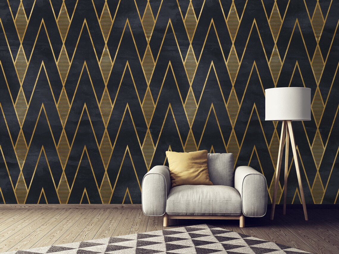 Geometric Wallpaper Peel and Stick Gold Faux Triangle Wall Etsy