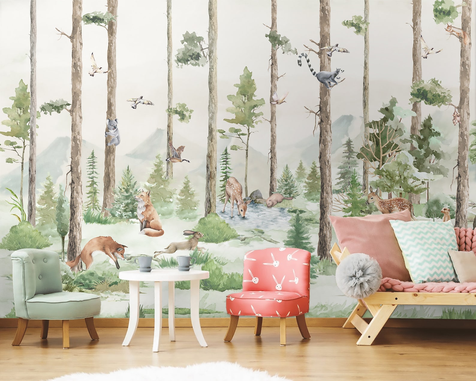 Watercolor Kids Forest Wallpaper Peel and Stick Nursery Cute - Etsy