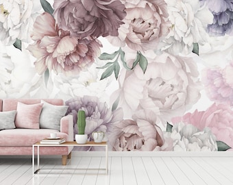 Peony Wallpaper Watercolor Soft Floral Wall Mural Peel and Stick