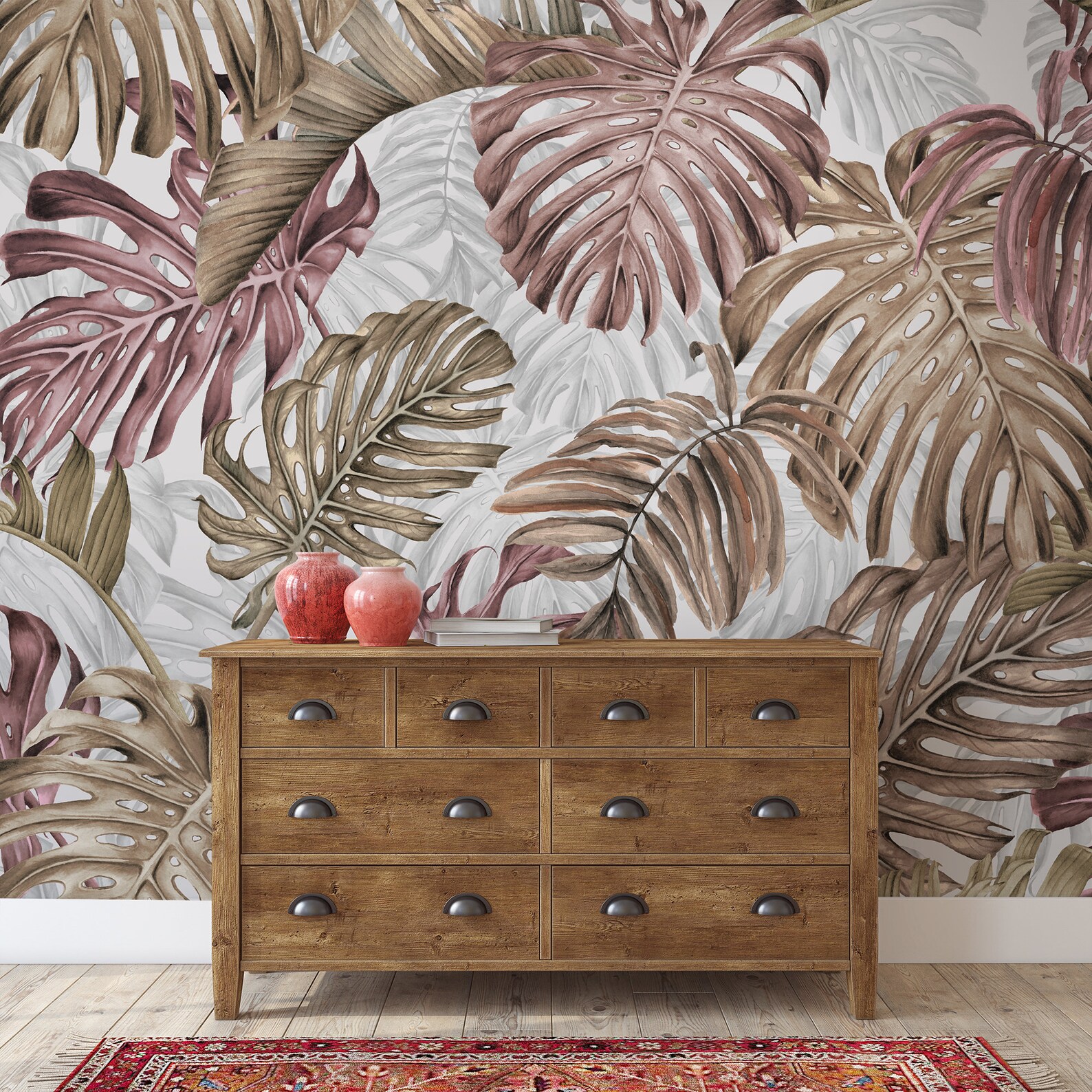 Leaf Wallpaper Peel and Stick Watercolor Tropical Leaves Wall Mural - Etsy