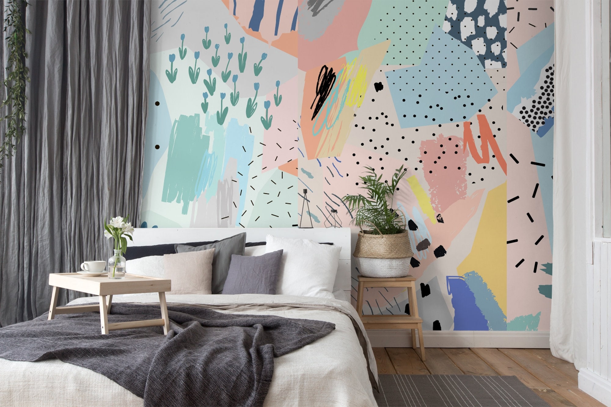 Art Wallpaper Peel and Stick | Colorful Abstract Shape Art Wall Mural ...