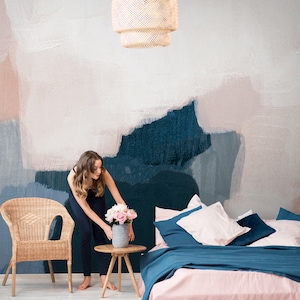 Abstrakte Tapete abziehen und aufkleben | Ölgemälde Pinsel Kunst Wandbild | Moderne Malerei Soft Color Wallpaper