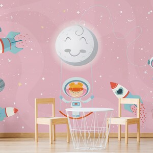 Carta da parati per bambini Peel e Stick Cute Girls sul murale della parete spaziale