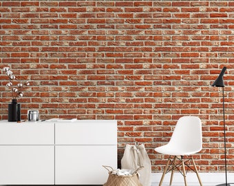 Red Brick Wallpaper | Vintage Brick Wall Mural | Industrial Old Stone Peel and Stick
