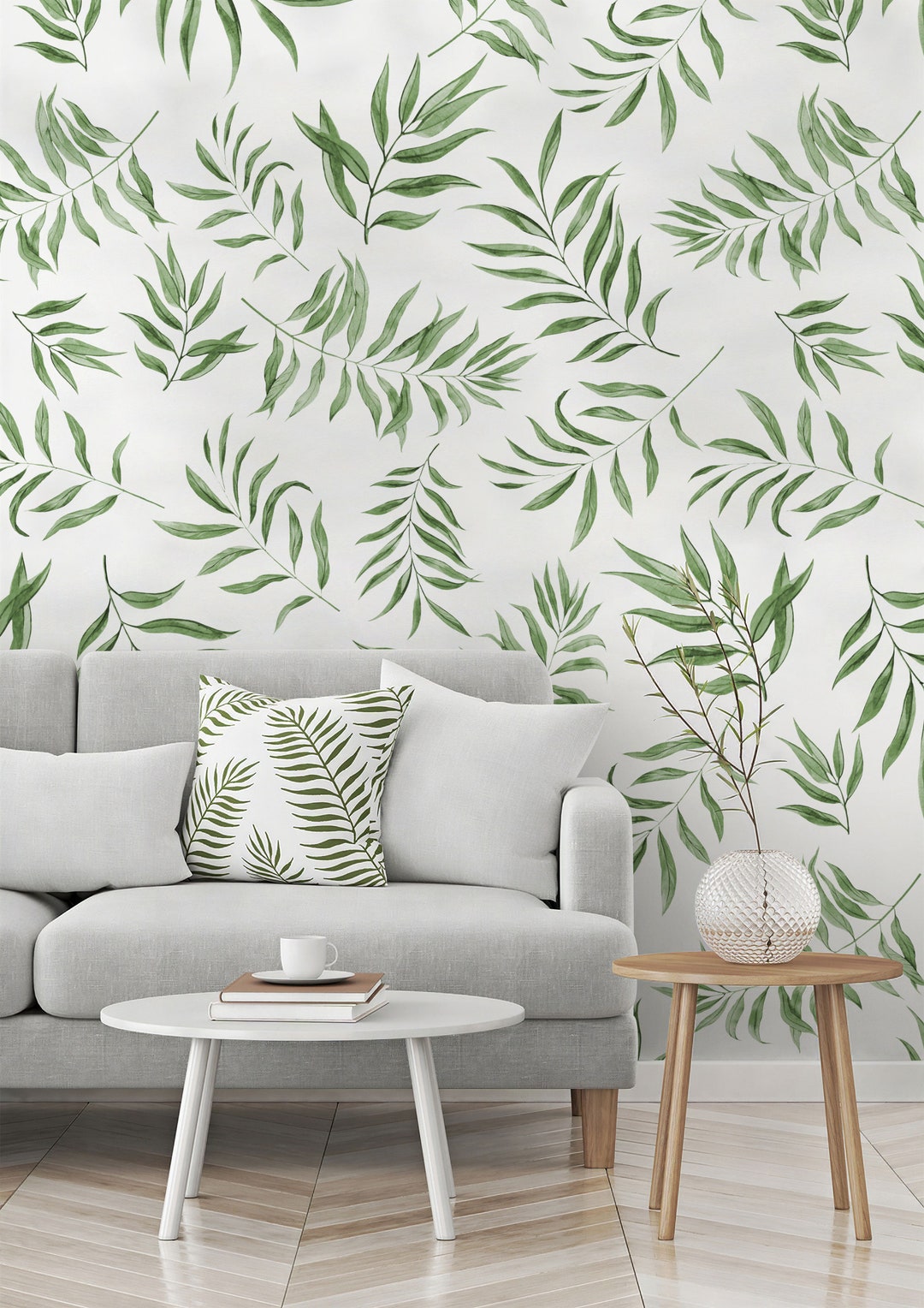 Leaf Wallpaper Peel and Stick Watercolor Palm Leaf Wall Mural - Etsy