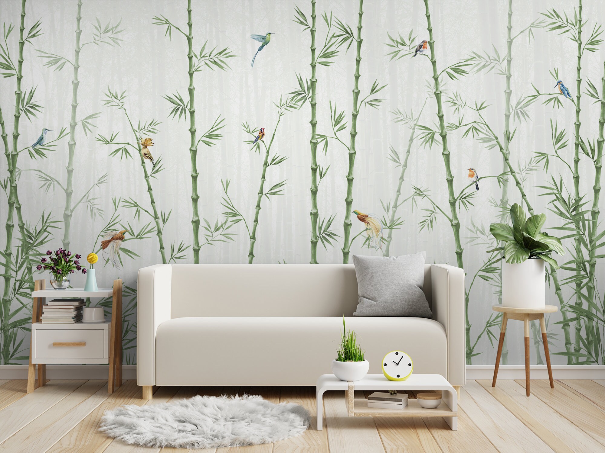 Watercolor Bamboo Wallpaper Tropical Tree With Paradise Birds Wall Mural  Chinese Tree With Colorful Bird Peel and Stick 