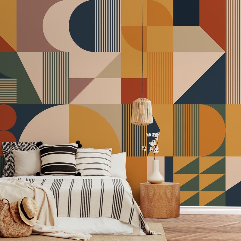 Geometric Wall Mural - Etsy - Geometric Wall Mural Designs
