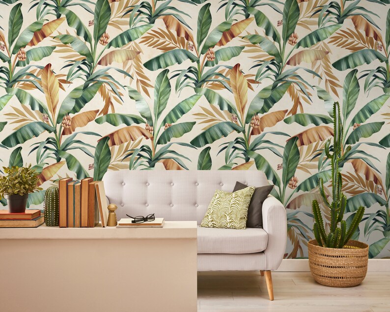Banana Leaf Wallpaper Peel and Stick Tropical Leaves Wall - Etsy