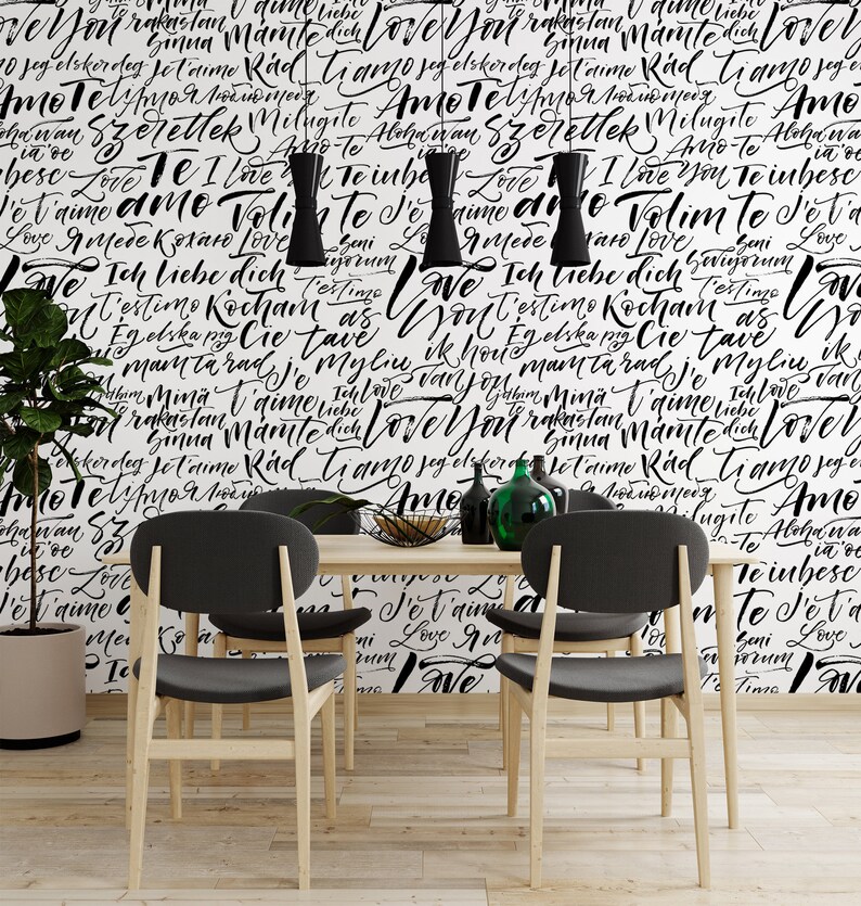 Hand Drawing Text Wallpaper Peel and Stick | Modern Calligraphy Art ...