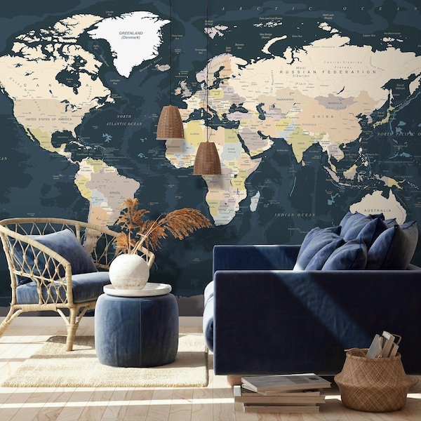 World Map Wall Mural Etsy
