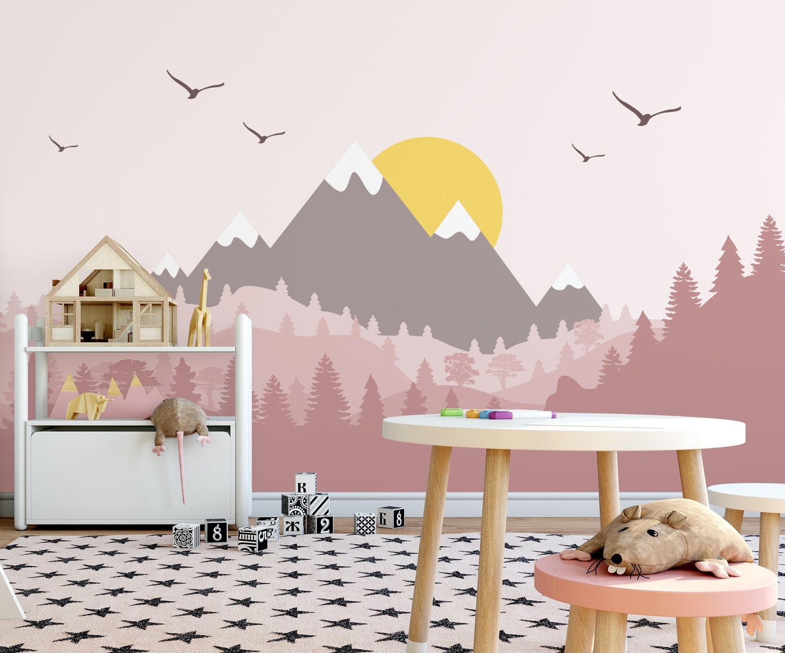 Kids Mountain Wallpaper Nursery Landscape Wall Mural Peel and - Etsy