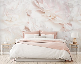Bright Peony Wallpaper | Light Floral Art Wall Mural | Soft Peonies Bouquet Wallmural
