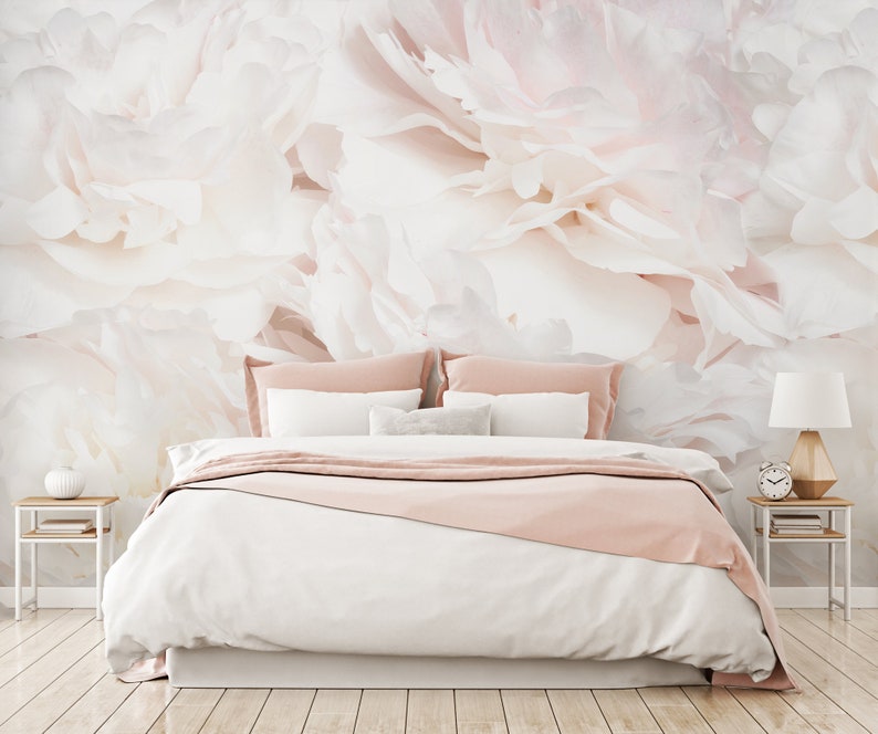 Bright Peony Wallpaper | Light Floral Art Wall Mural | Soft Peonies Bouquet Wallmural image 1