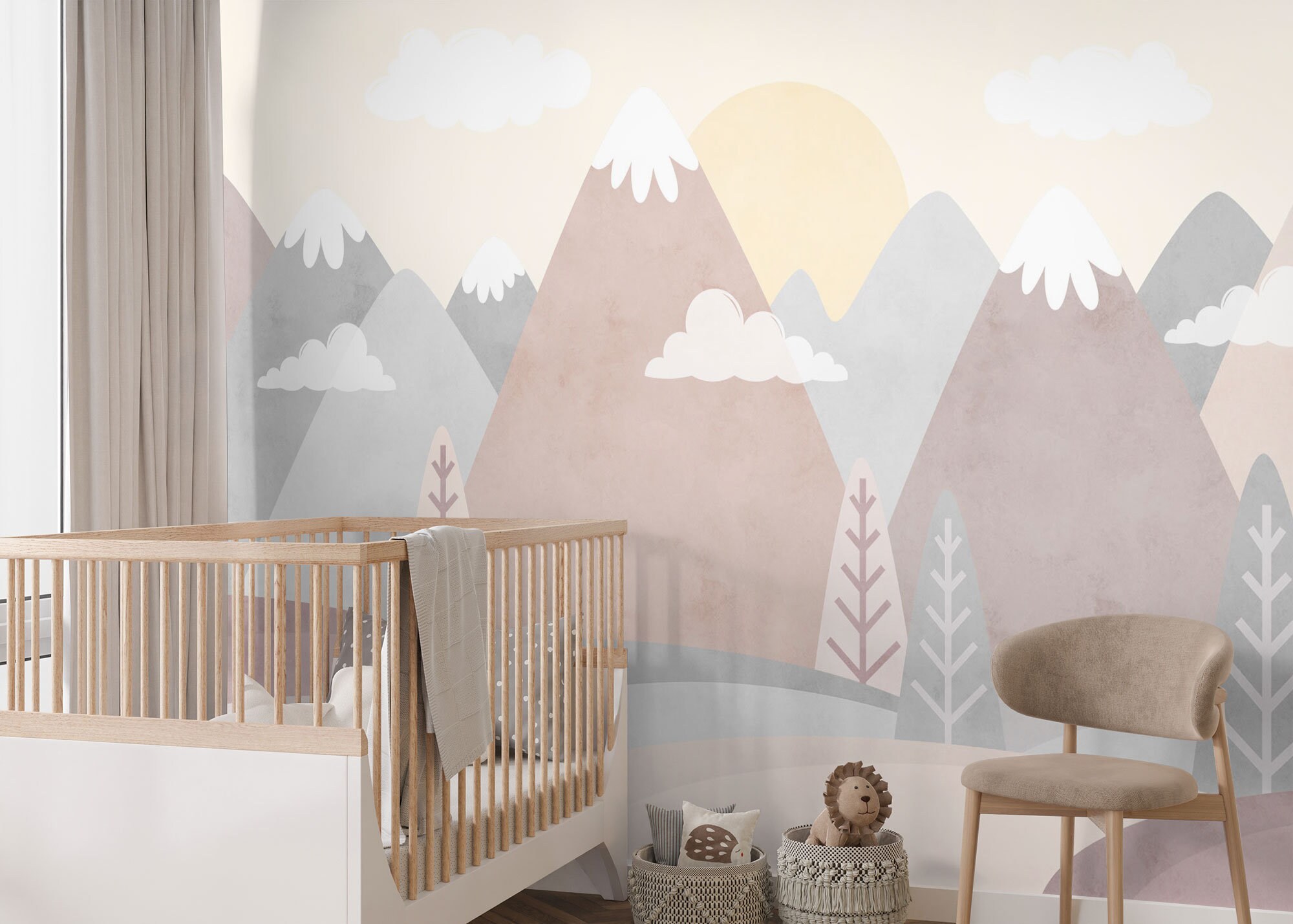 Nursery Mountain Wallpaper Peel and Stick Kids Soft Mountain Etsy