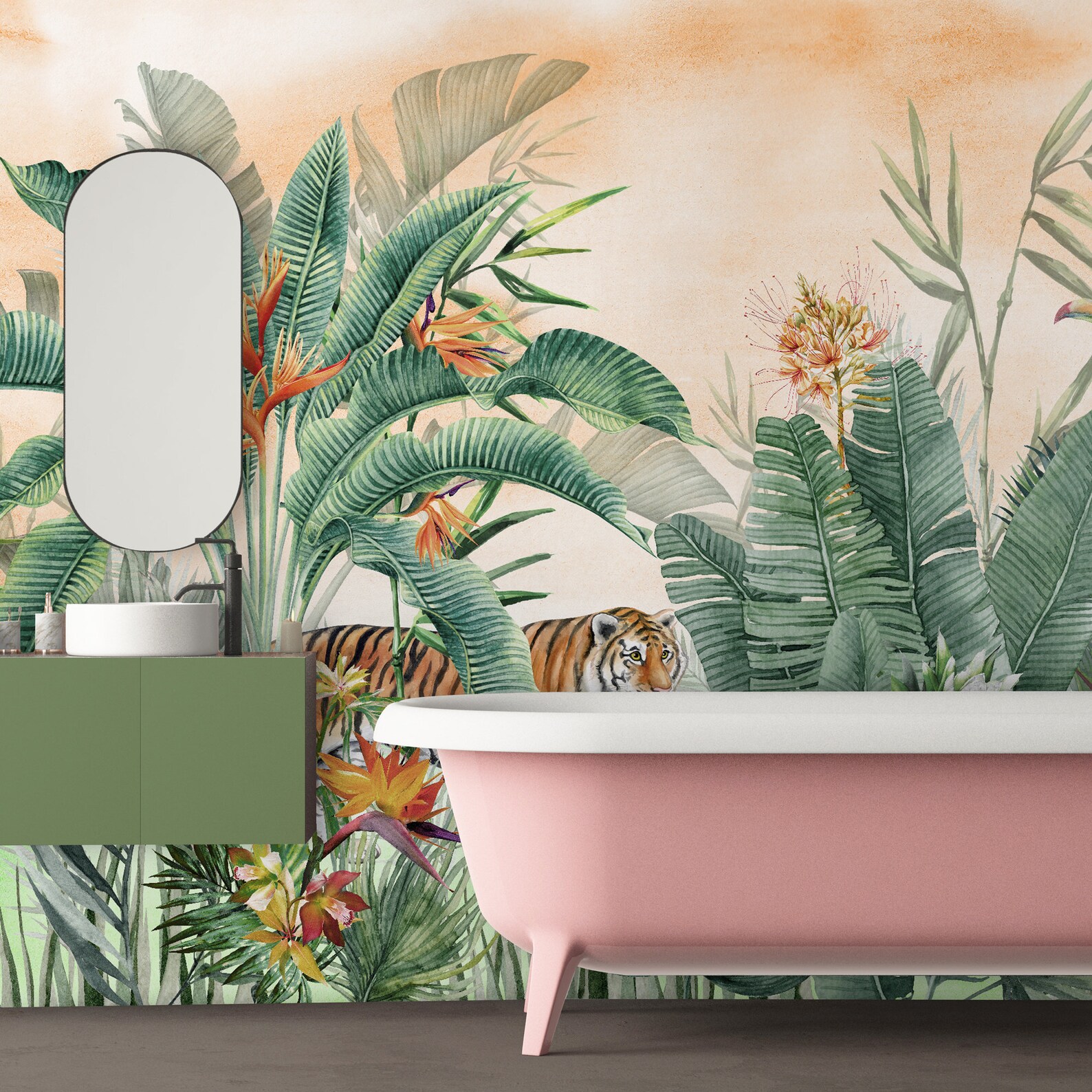 Tropical Wallpaper Tiger and Exotic Forest Wall Mural Peel and Stick - Etsy