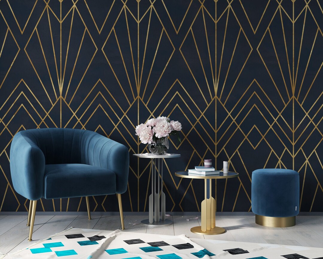 Geometric Wallpaper Peel and Stick Gold Faux Wall Mural Etsy