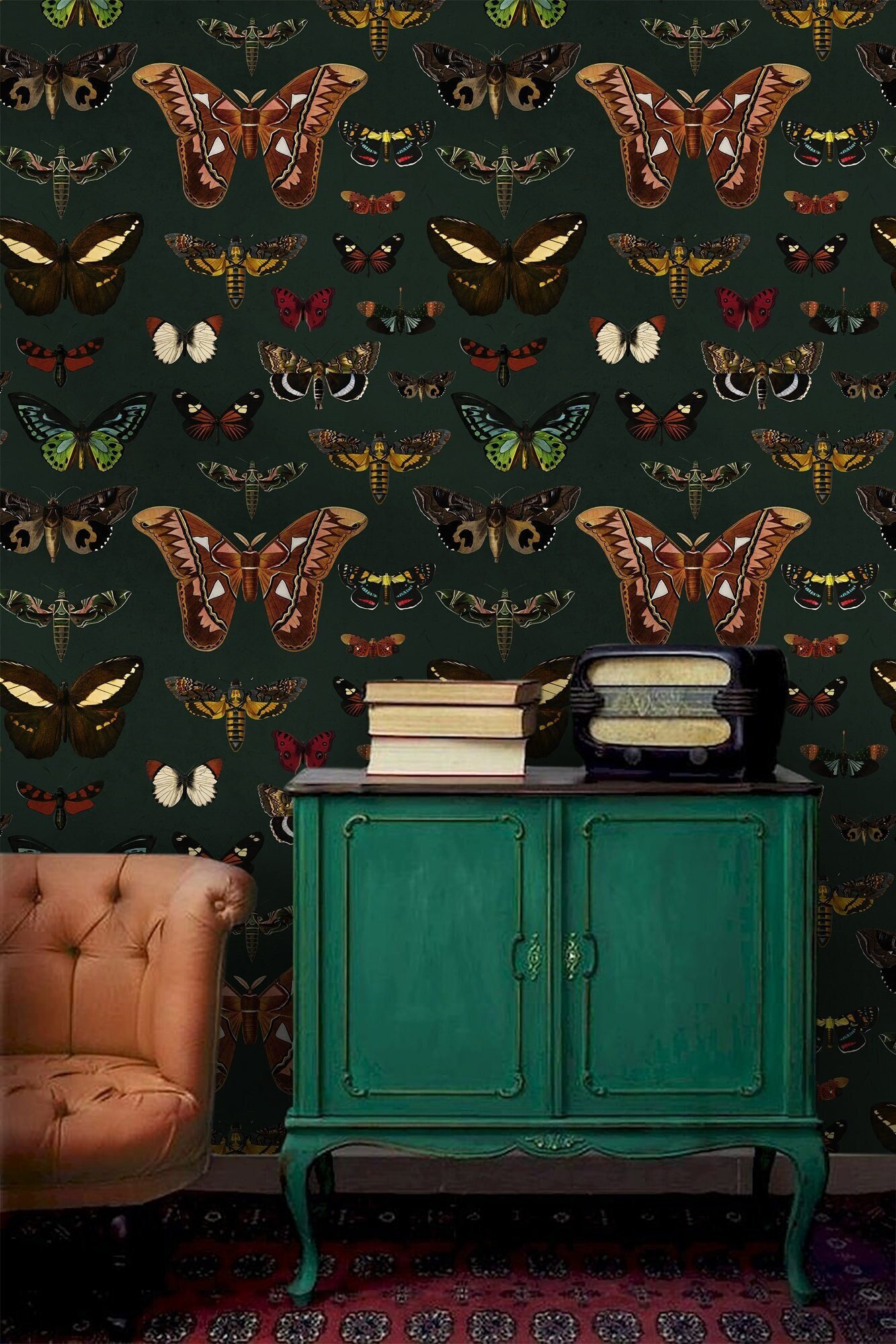 Dark Botanical Butterfly Wallpaper Colorful Butterflies Wall Mural  Vintage Moth Peel and Stick