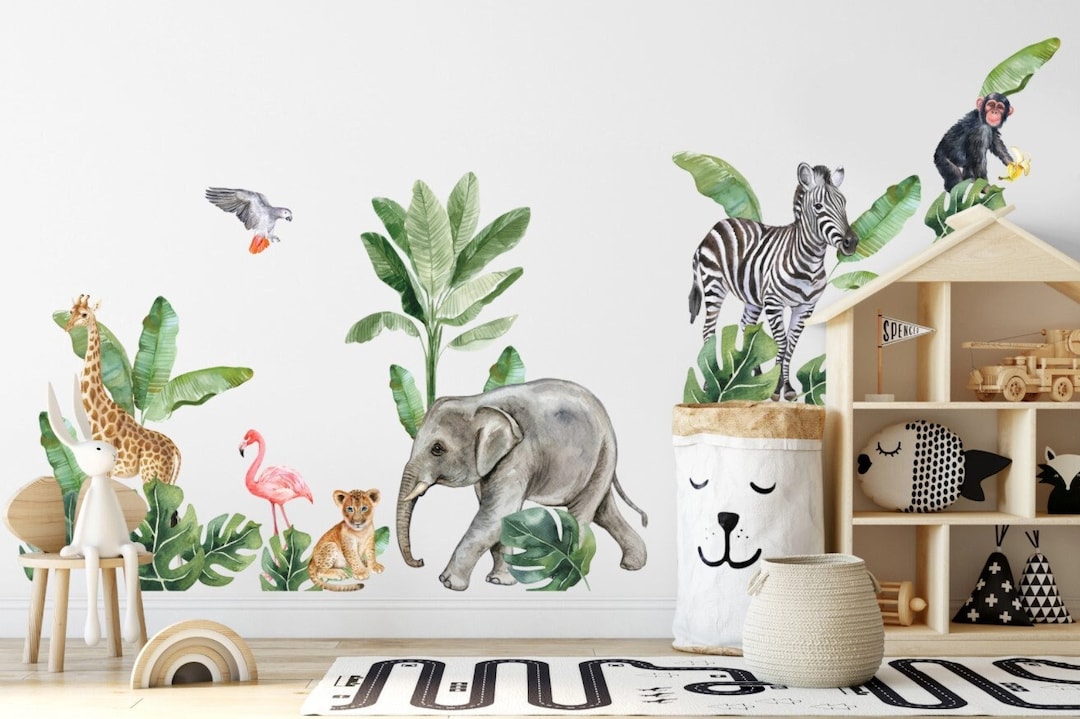 Kids Wall Decal Peel and Stick Cute Safari Animals Wall Sticker - Etsy