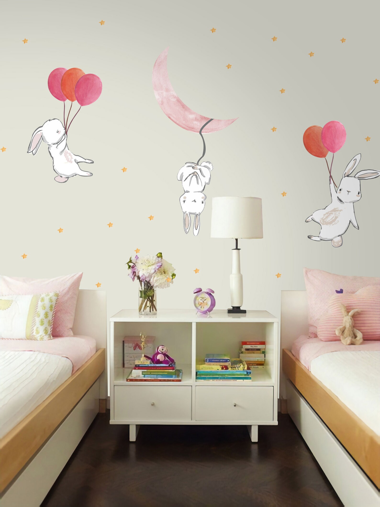 Kids Wall Decal Cute Bunny Wall Sticker With Colorful | Etsy