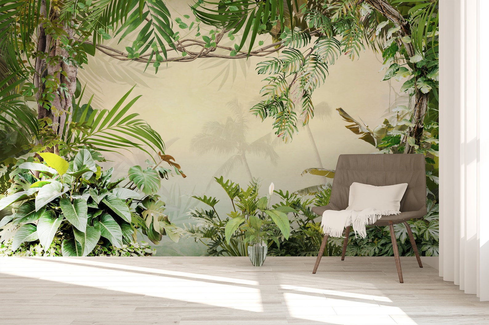 Tropical Rainforest Wallpaper Jungle Landscape Wall Mural Peel and ...