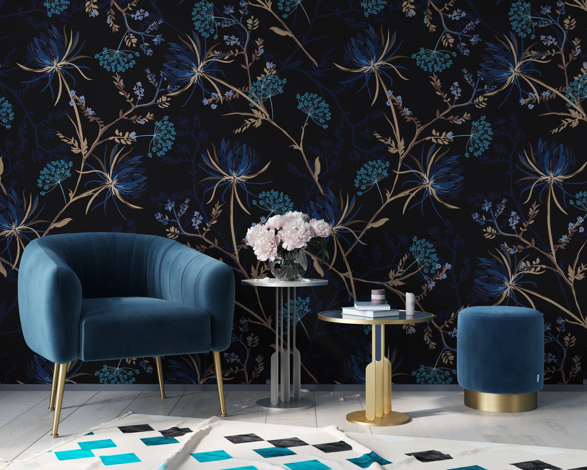 Dark Floral Wallpaper Peel and Stick Flower Blossom Wall Mural - Etsy