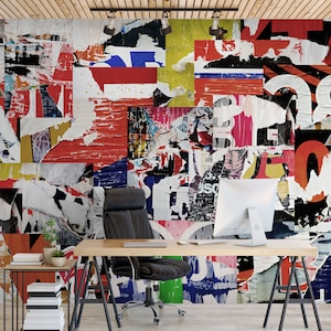 Graffiti Wallpaper Street Art Wallpaper Peel and Stick | Street Collage Art Wall Mural image 3