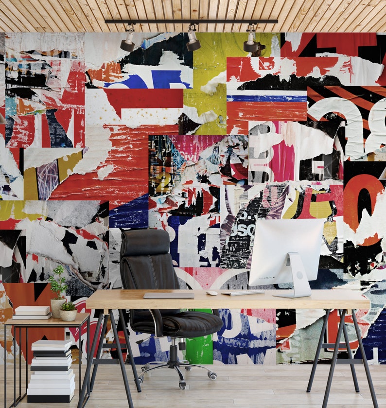 Graffiti Wallpaper Street Art Wallpaper Peel and Stick | Street Collage Art Wall Mural image 3