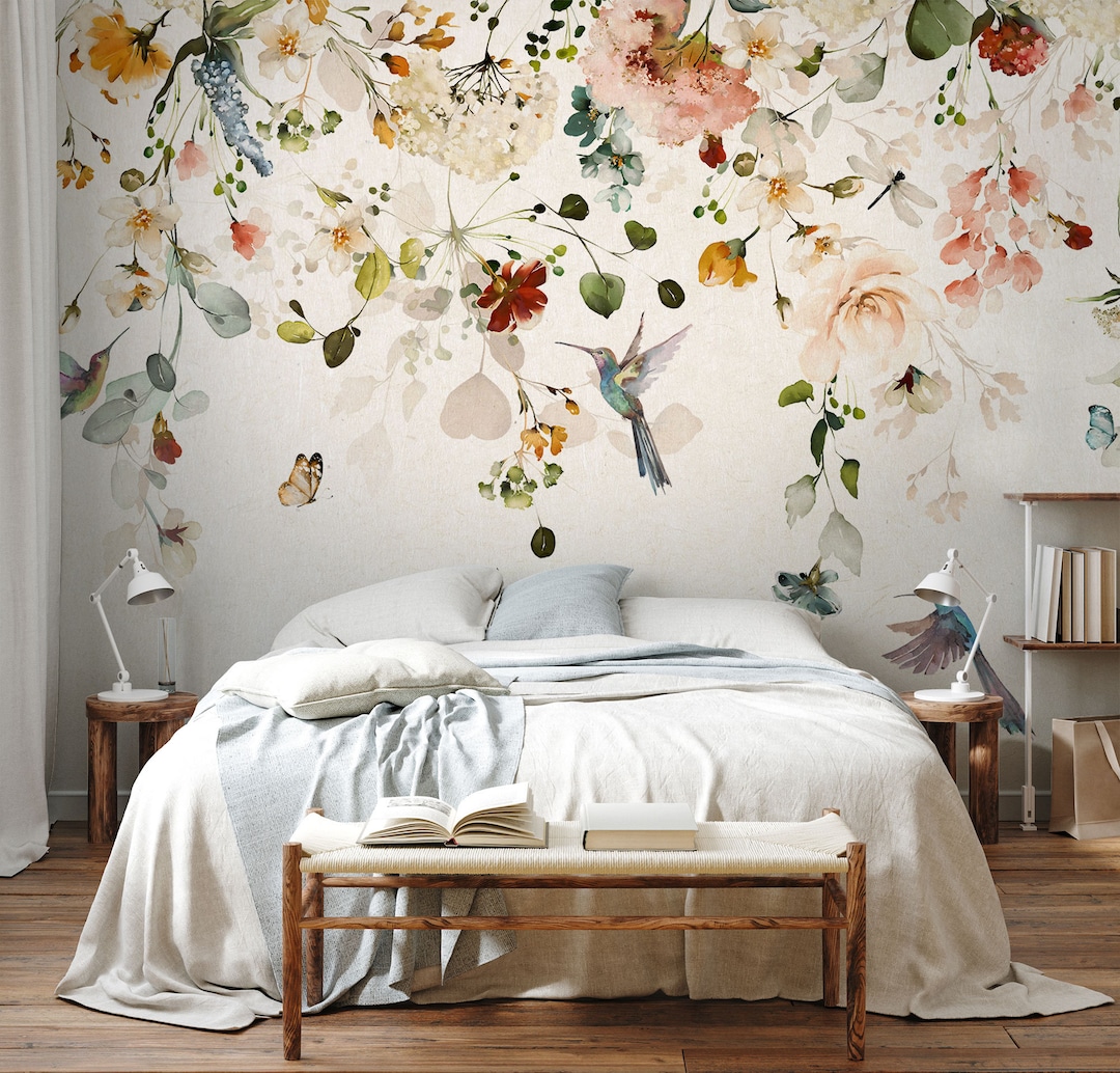 Watercolor Soft Floral Wallpaper Peel and Stick Peony Blossom Wall ...