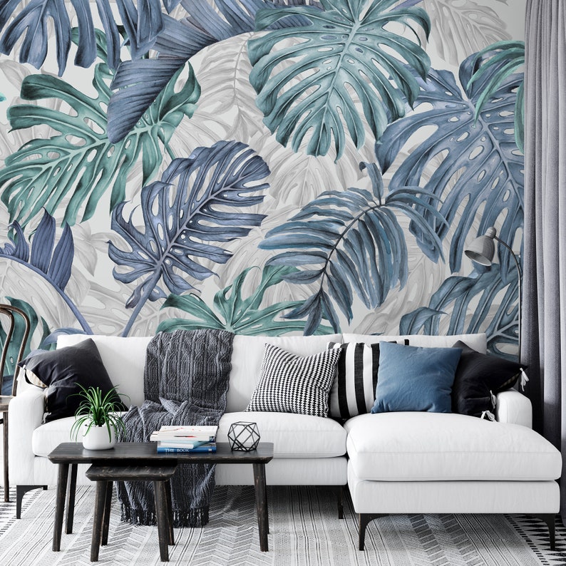 Leaf Wallpaper Peel and Stick Watercolor Tropical Leaves Wall Mural - Etsy