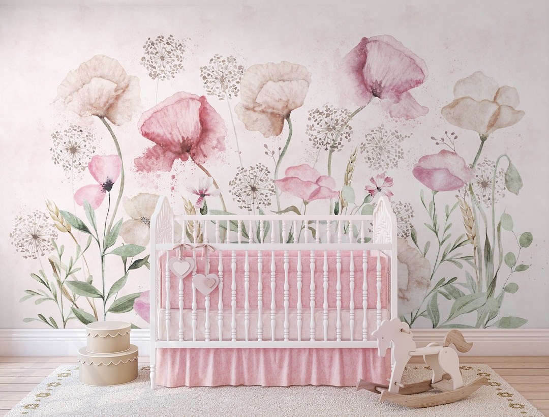 Watercolor Poppy Floral Wallpaper | Hand Paint Soft Flower Peel and ...
