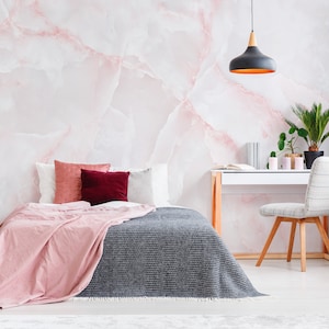 Marble Wallpaper Peel and Stick | Abstract Pink Marble Wall Mural | Pink Stone Art Wallpaper