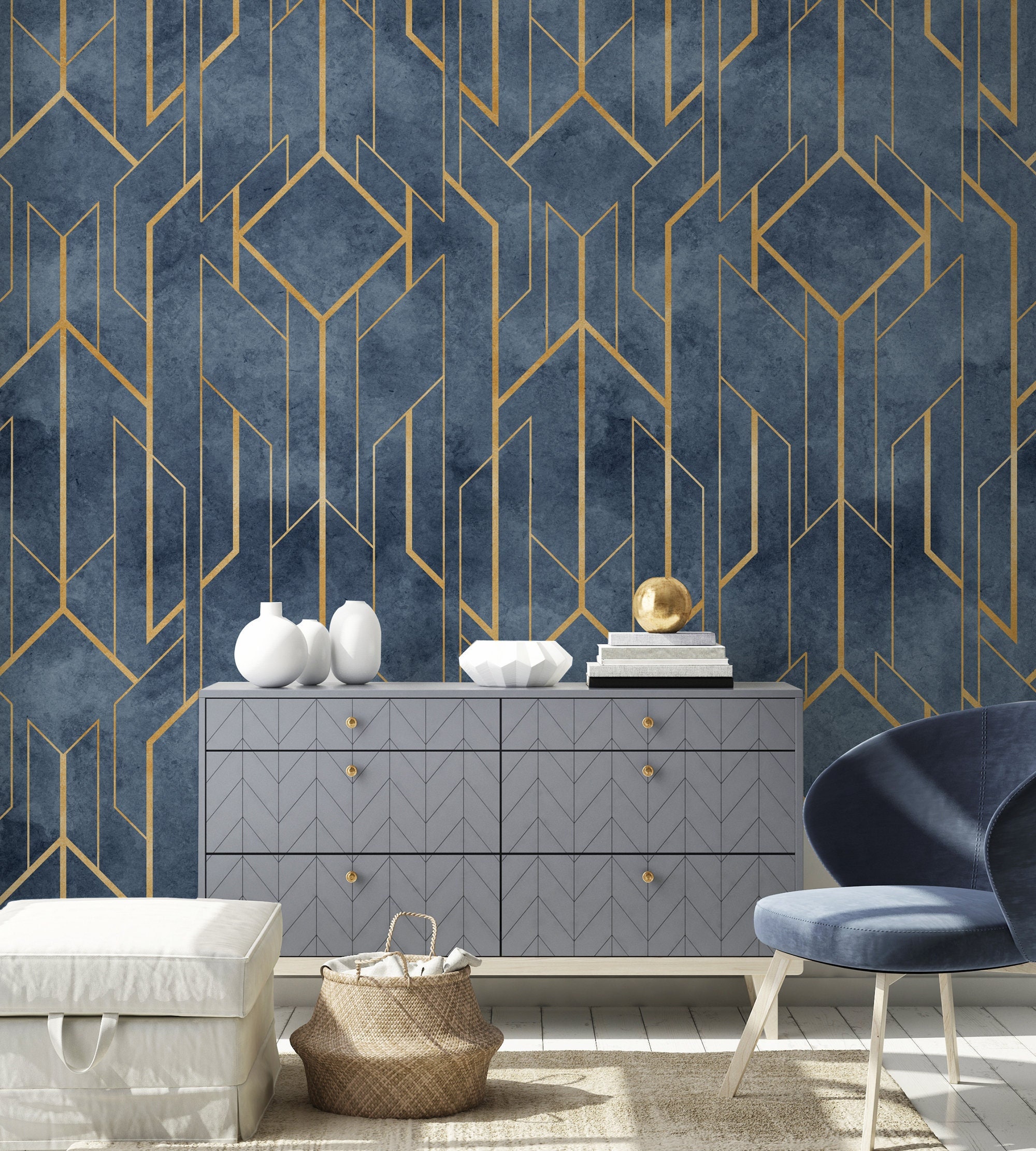 Geometric Ornament Wallpaper Peel and Stick | Art Deco Wall Mural