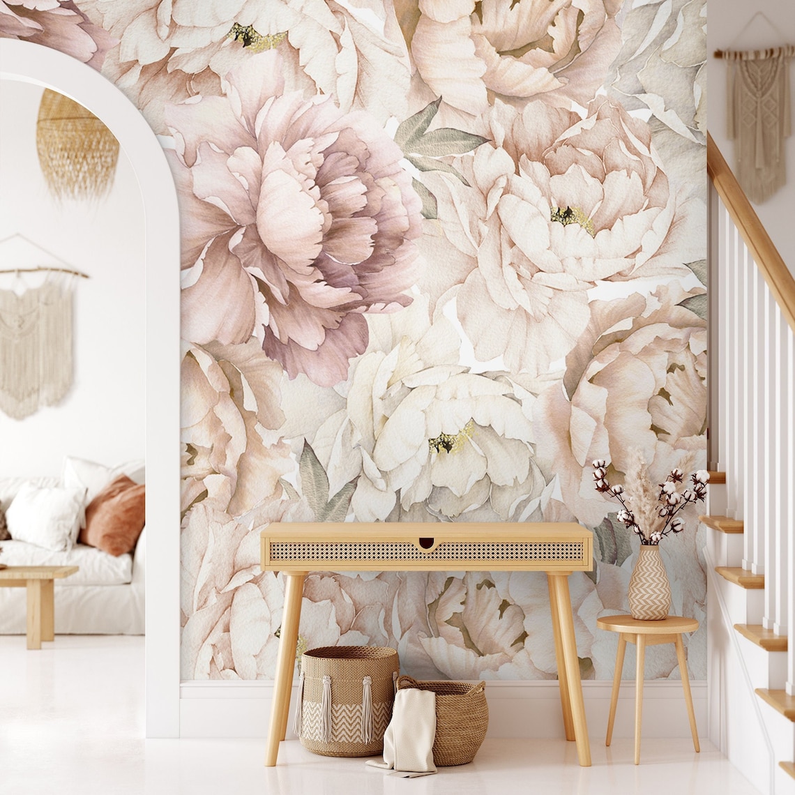 Pastel Peony Wallpaper Peel and Stick Watercolor Soft Floral - Etsy UK