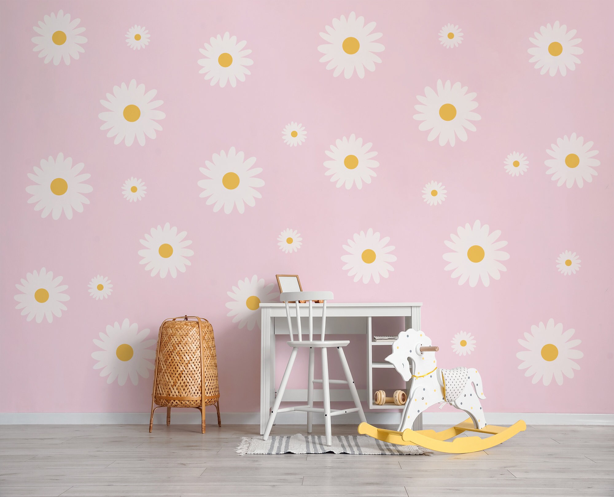 Nursery Big Daisy Wall Decal | Kids Room Floral Wall Sticker | Daisy ...