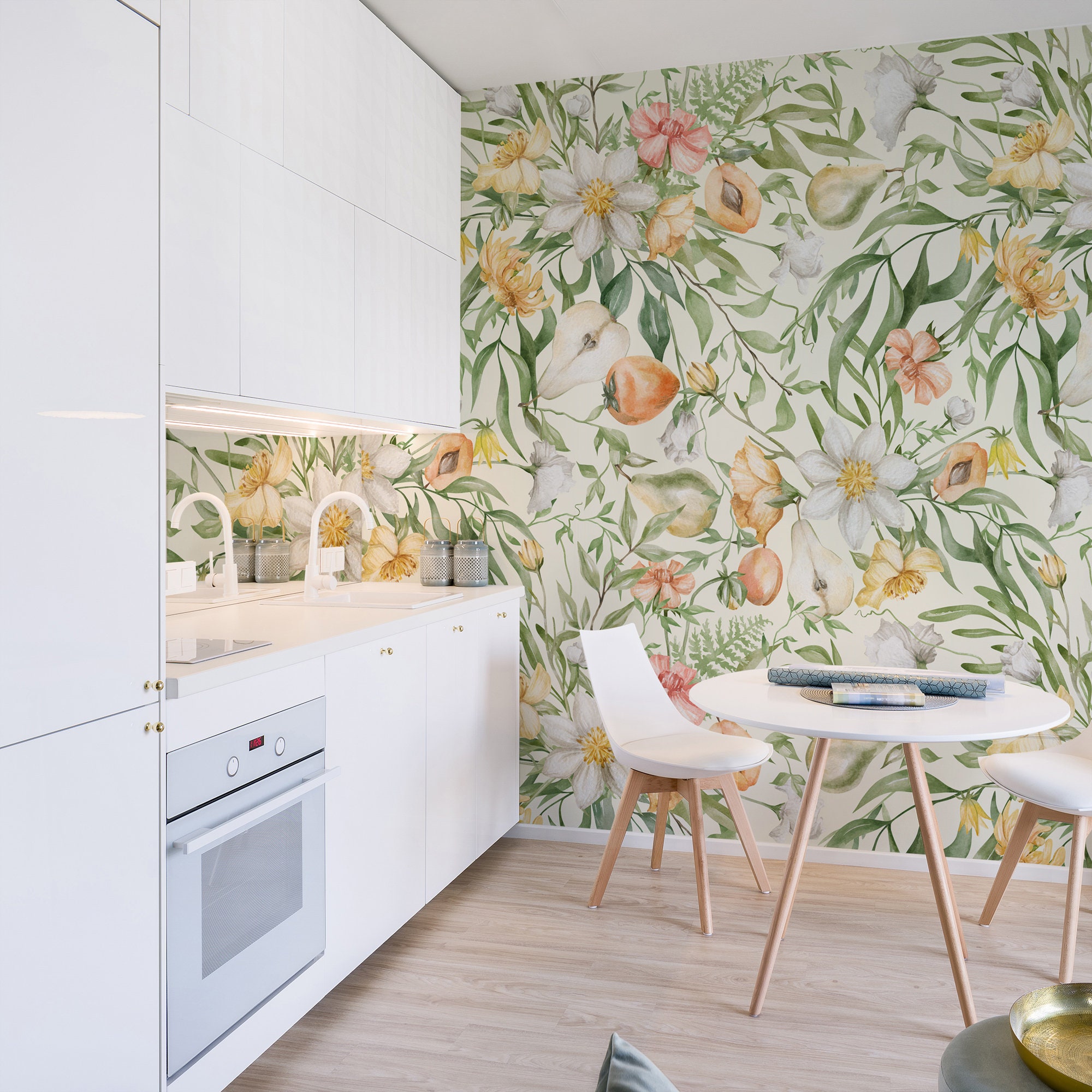 Watercolor Floral Wallpaper Peel and Stick | Soft Botanical Flowers ...
