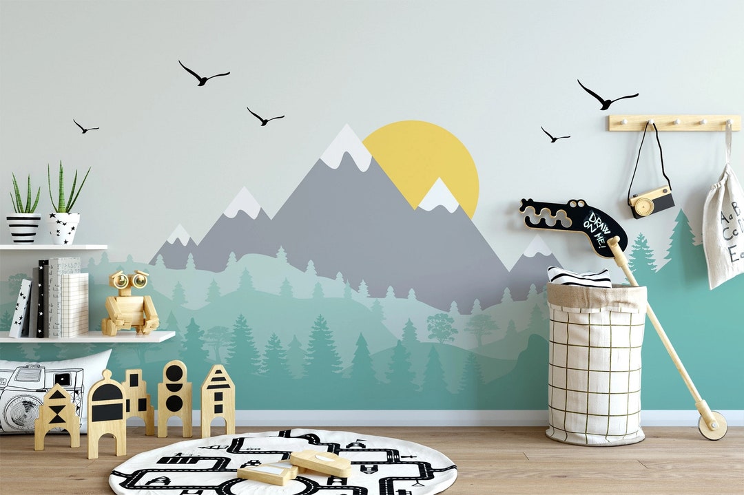 Kids Mountain Wallpaper Nursery Landscape Wall Mural Peel and Stick - Etsy